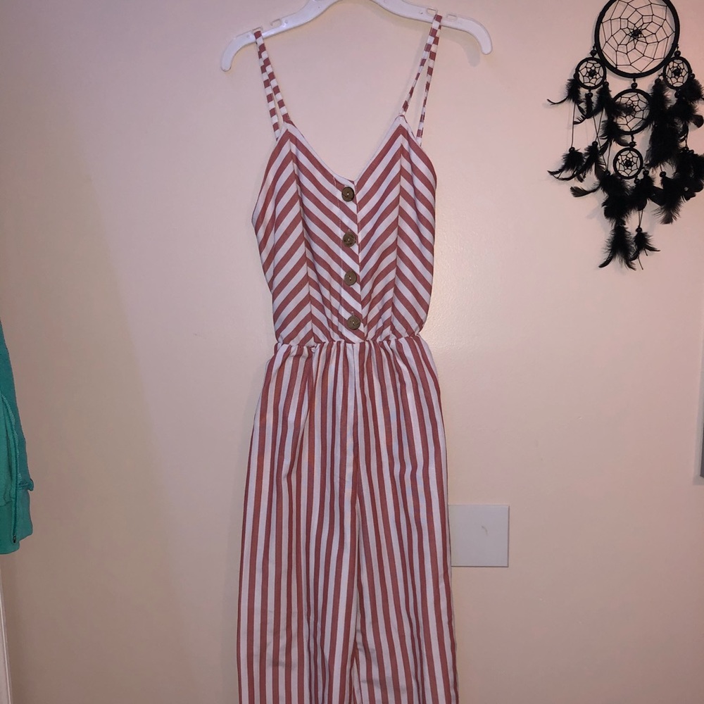 Pink and white striped jumpsuit